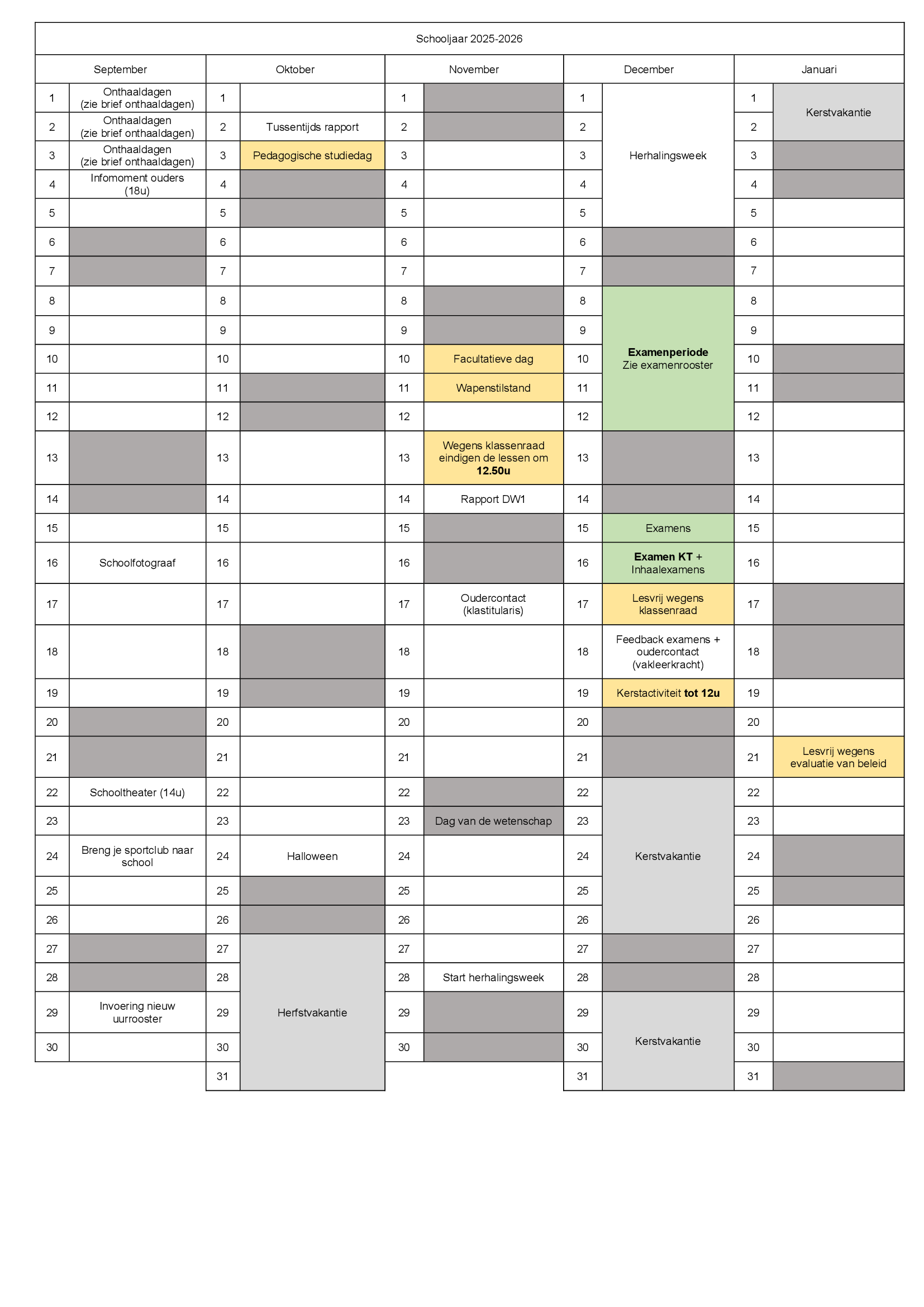 Schooljaar 2025 - 2026